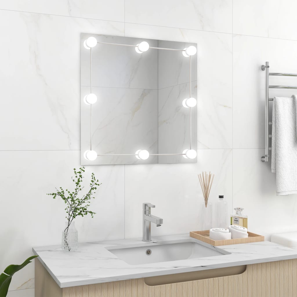 Berkfield Wall Mirror with LED Lights Square Glass