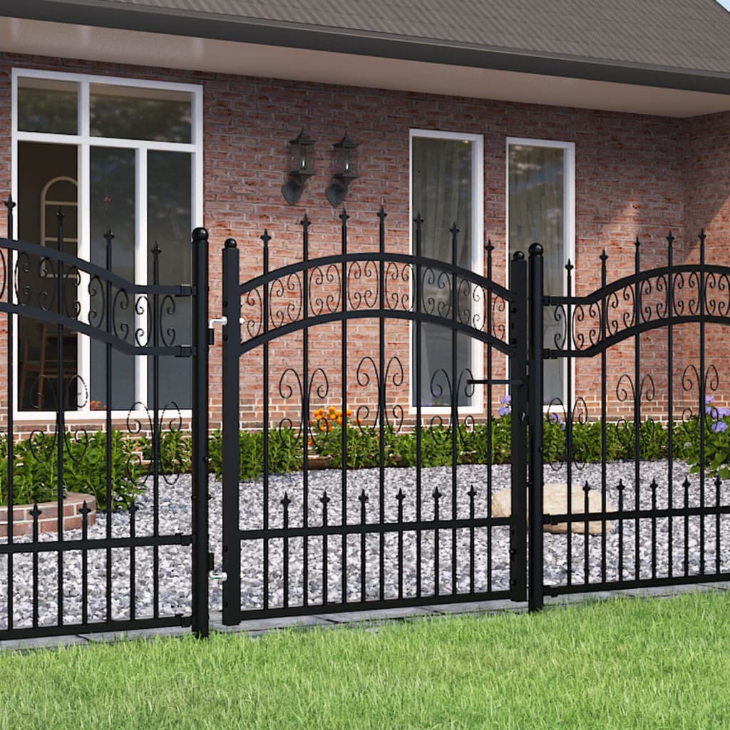 Berkfield Fence Gate with Spear Top Black 103x150 cm Powder-coated Steel