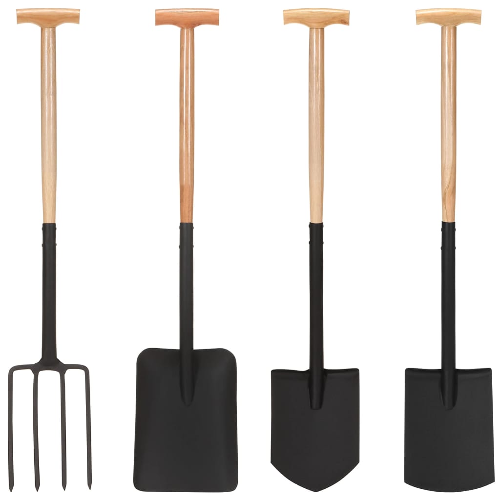 Berkfield 4 Piece Garden Tool Set T Grip Steel and Hardwood