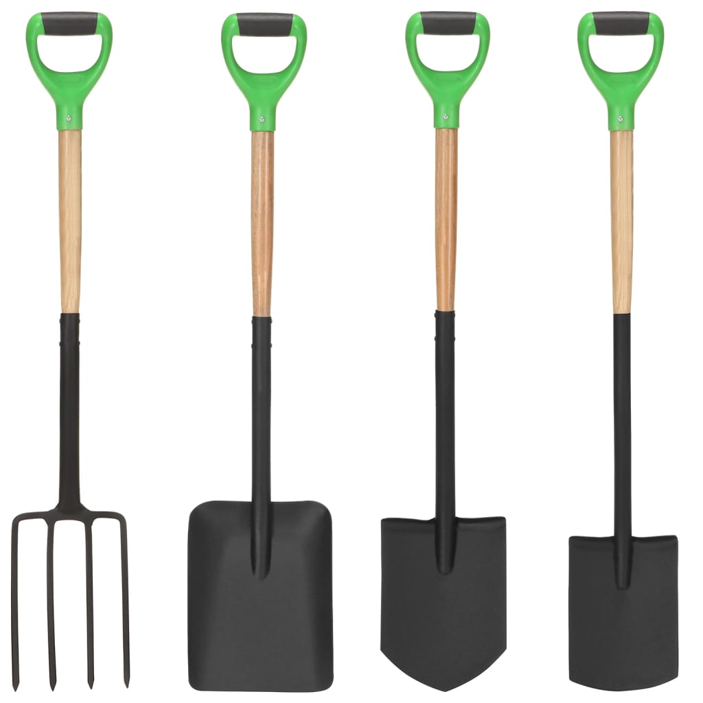Berkfield 4 Piece Garden Tool Set D Grip Steel and Hardwood