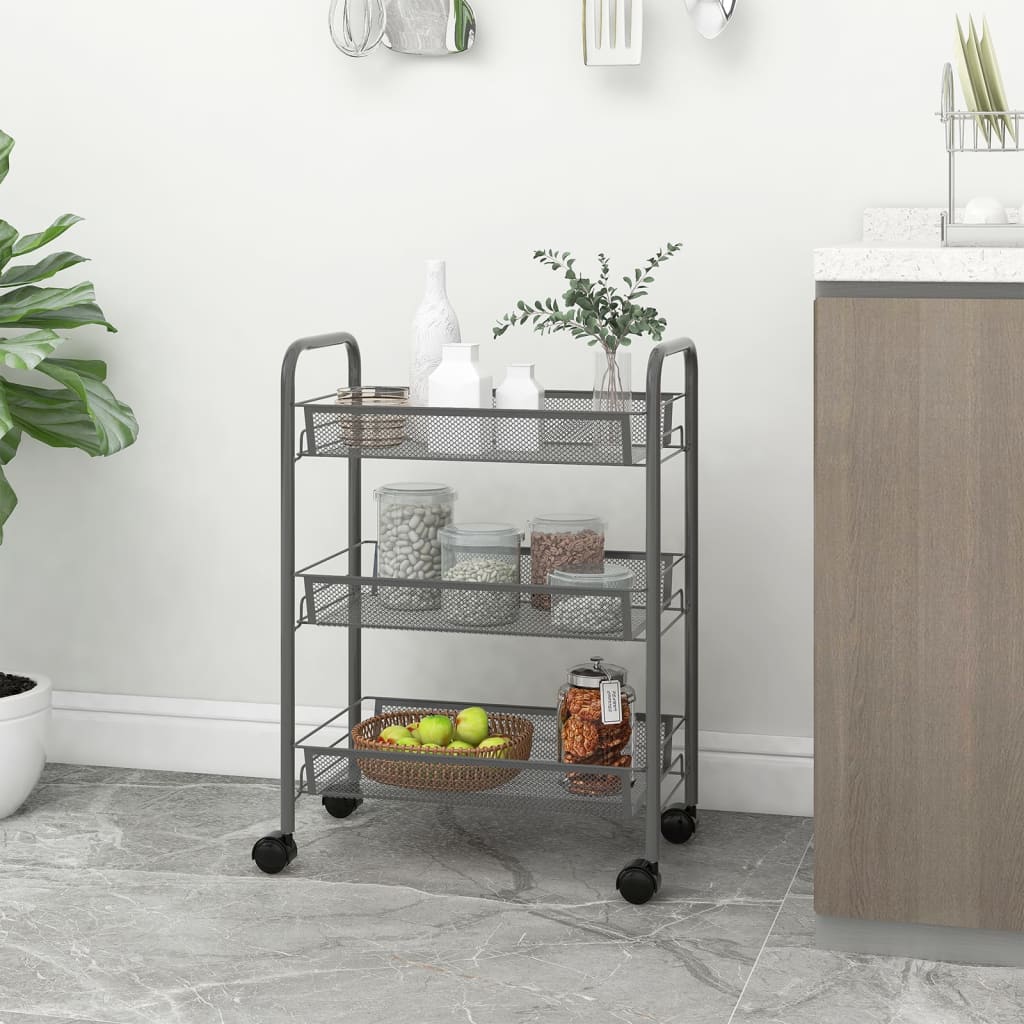Berkfield 3-Tier Kitchen Trolley Grey 46x26x64 cm Iron
