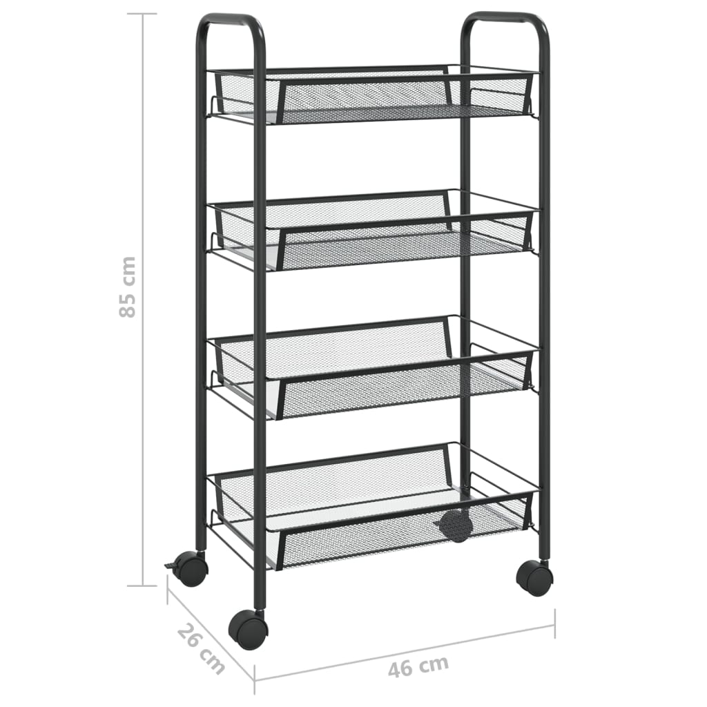 Berkfield 4-Tier Kitchen Trolley Black 46x26x85 cm Iron