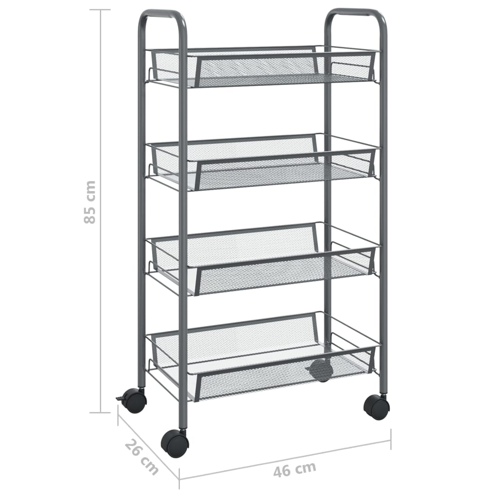 Berkfield 4-Tier Kitchen Trolley Grey 46x26x85 cm Iron