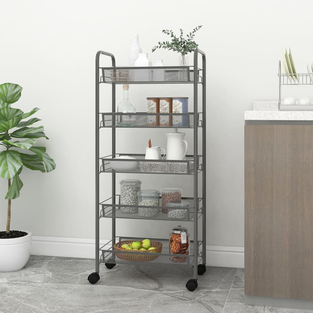 Berkfield 5-Tier Kitchen Trolley Grey 46x26x105 cm Iron