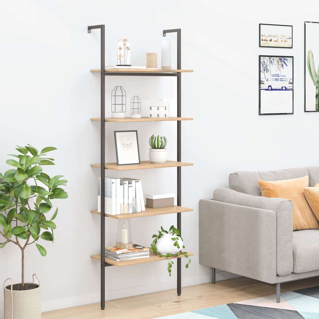 Berkfield 5-Tier Leaning Shelf Light Brown and Black 64x35x185 cm