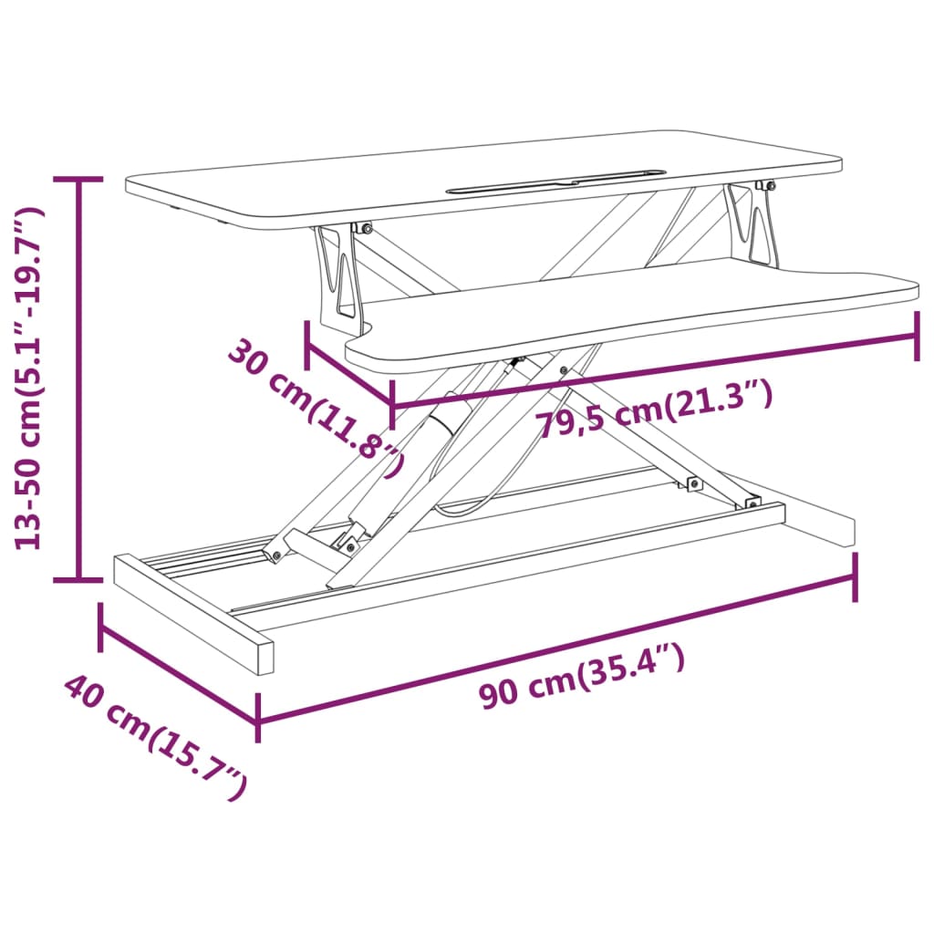 Berkfield Adjustable Workstation 90x40x(13-50) cm Steel and Engineered Wood