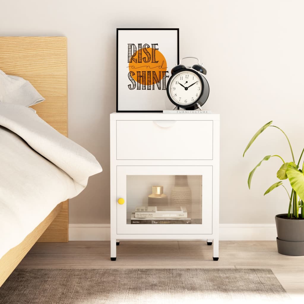 Berkfield Nightstand White 40x30x54.5 cm Steel and Glass