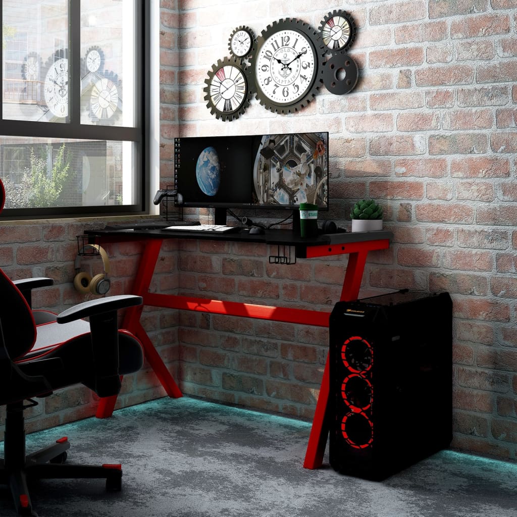 Berkfield Gaming Desk LED with Y Shape Black and Red 110x60x75 cm