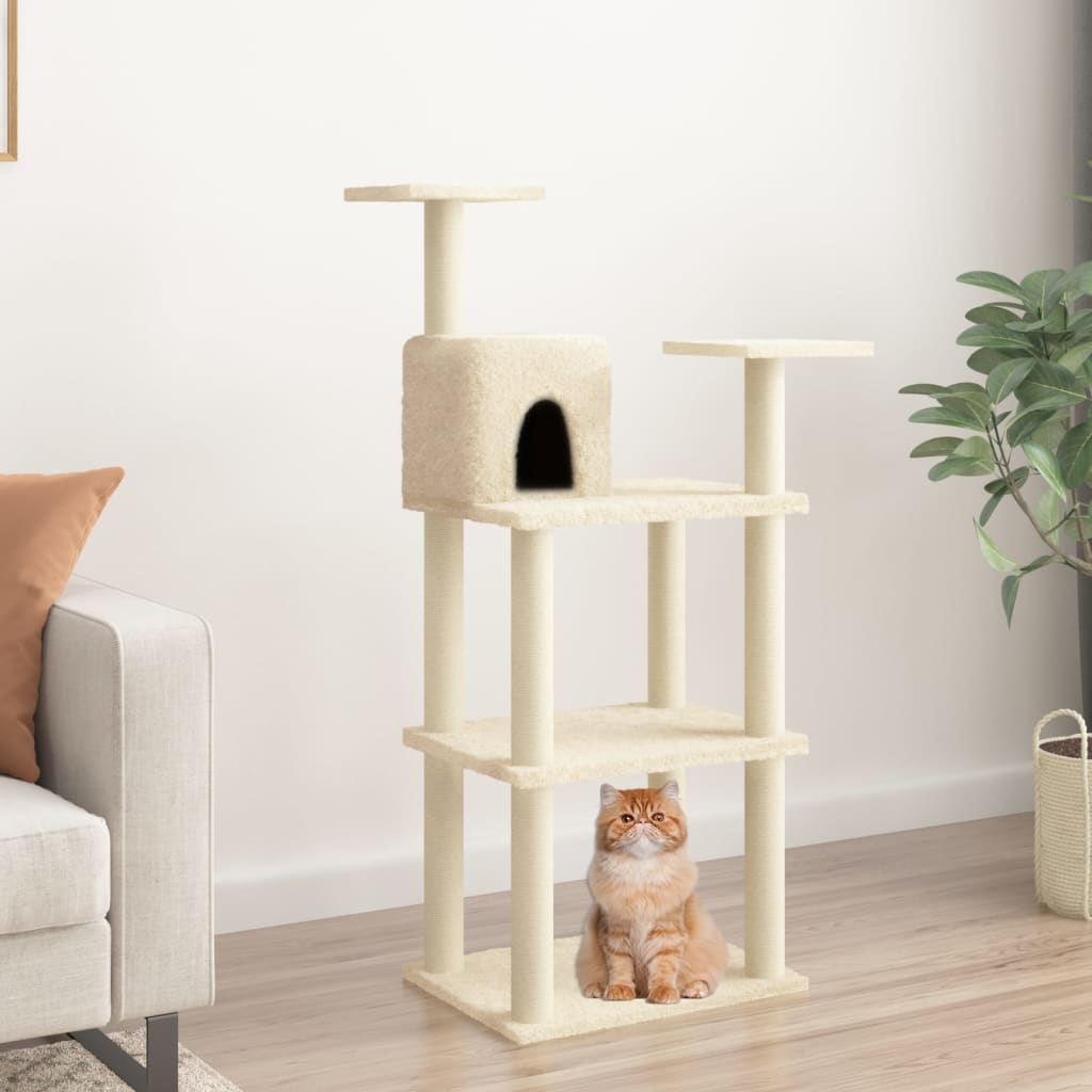 Berkfield Cat Tree with Sisal Scratching Posts Cream 119 cm
