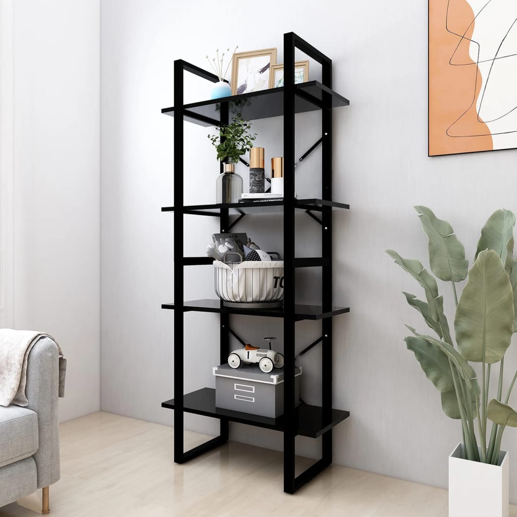 Berkfield 4-Tier Book Cabinet Black 60x30x140 cm Engineered Wood