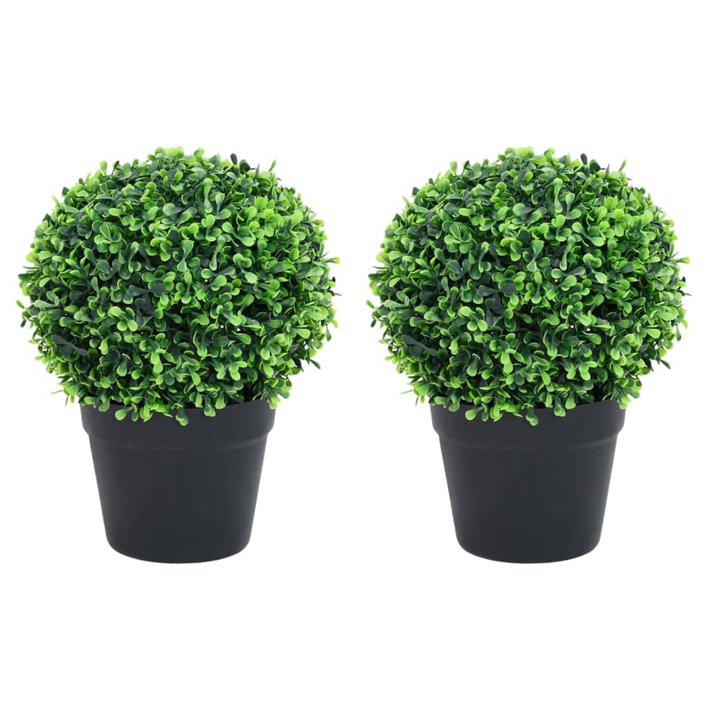 Berkfield Artificial Boxwood Plants 2 pcs with Pots Ball Shaped Green 37 cm