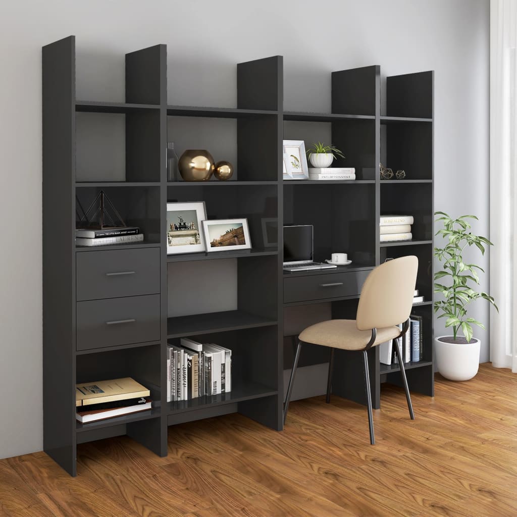 Berkfield 4 Piece Book Cabinet Set High Gloss Grey Engineered Wood