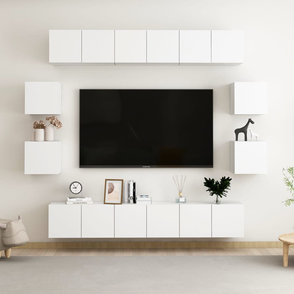 Berkfield 10 Piece TV Cabinet Set White Engineered Wood