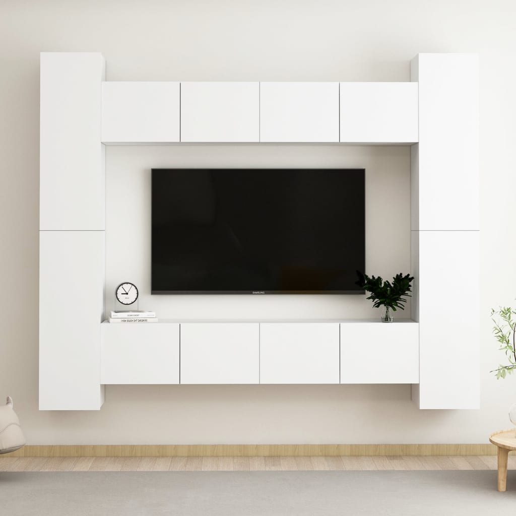 Berkfield 8 Piece TV Cabinet Set White Engineered Wood