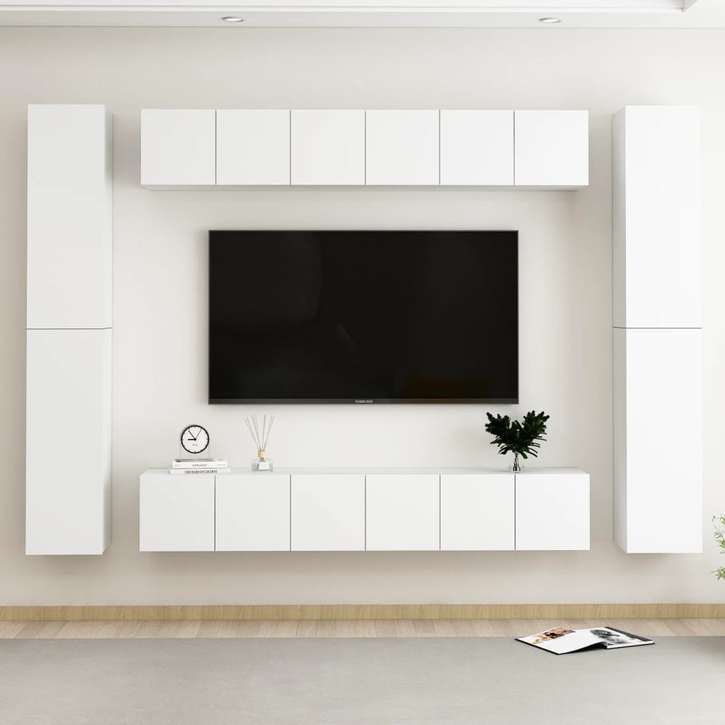 Berkfield 10 Piece TV Cabinet Set White Engineered Wood