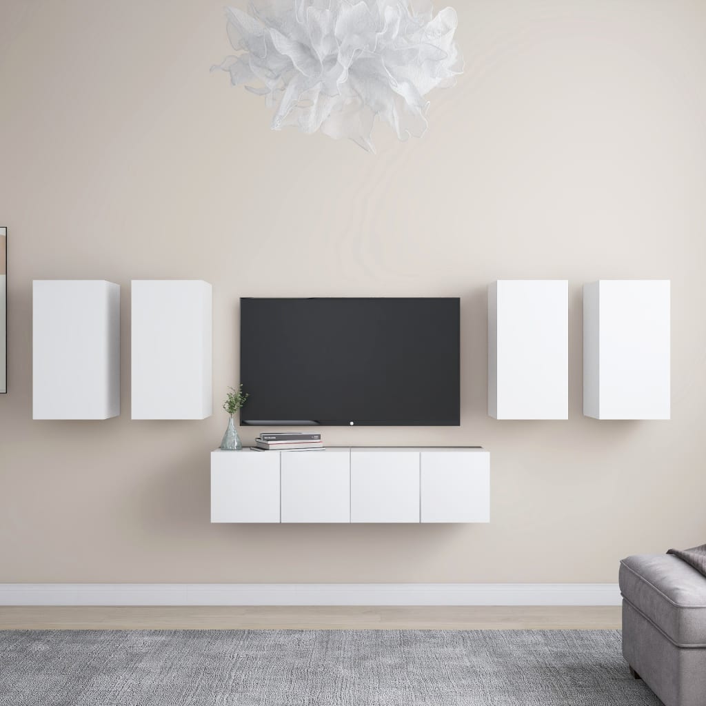 Berkfield 6 Piece TV Cabinet Set White Engineered Wood