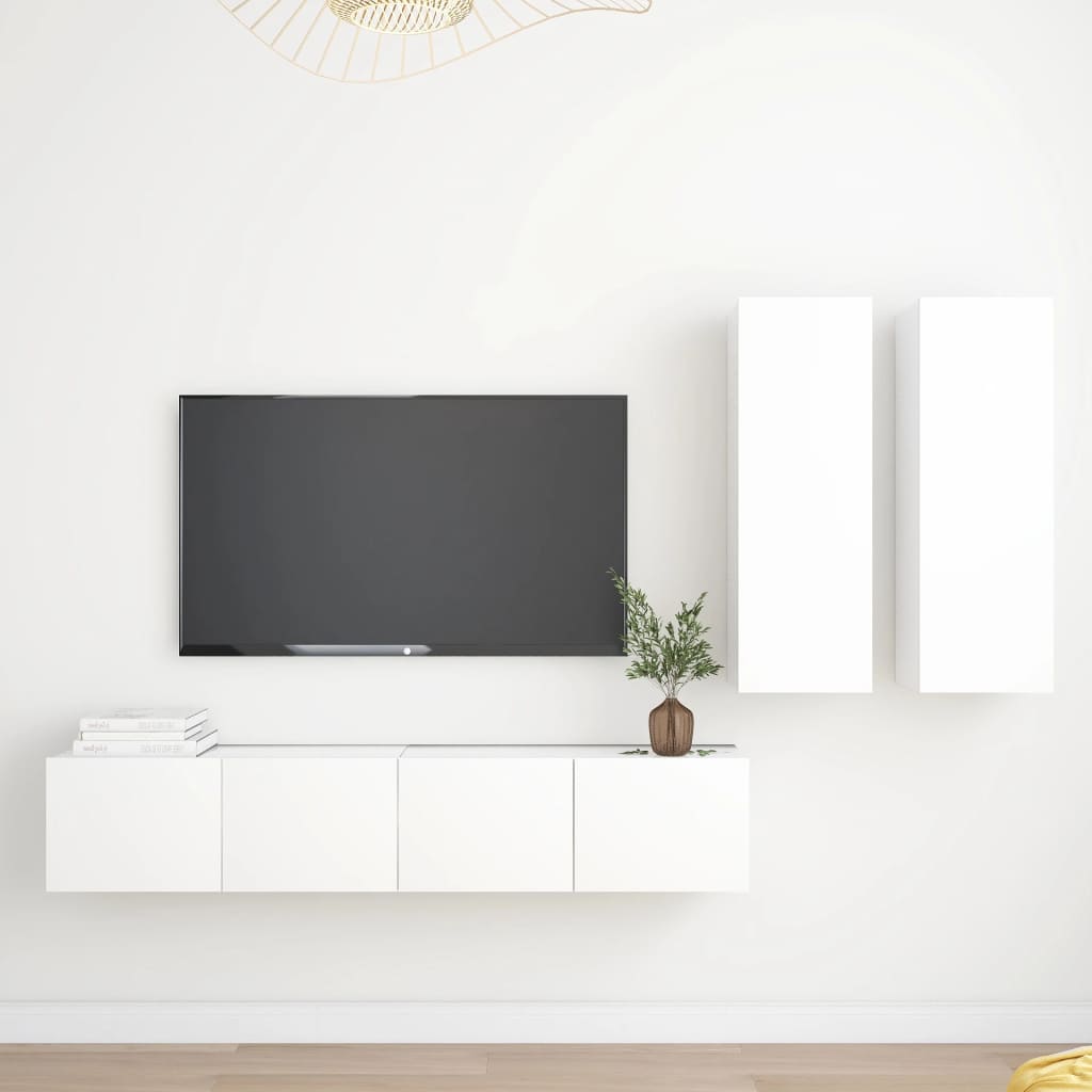 Berkfield 4 Piece TV Cabinet Set White Engineered Wood