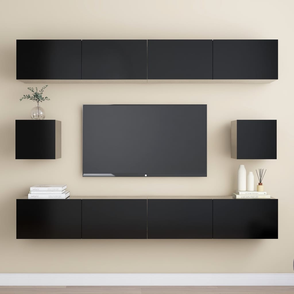 Berkfield 6 Piece TV Cabinet Set Black Engineered Wood