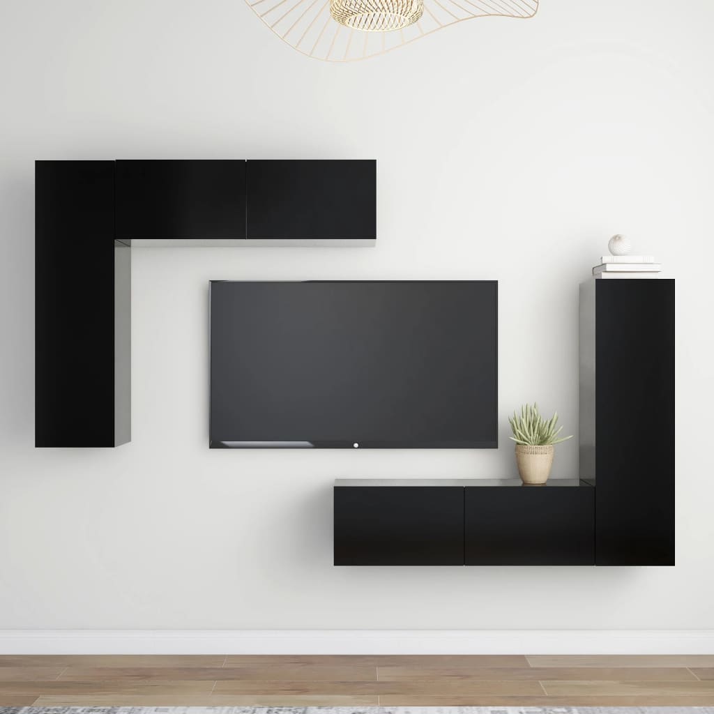 Berkfield 4 Piece TV Cabinet Set Black Engineered Wood