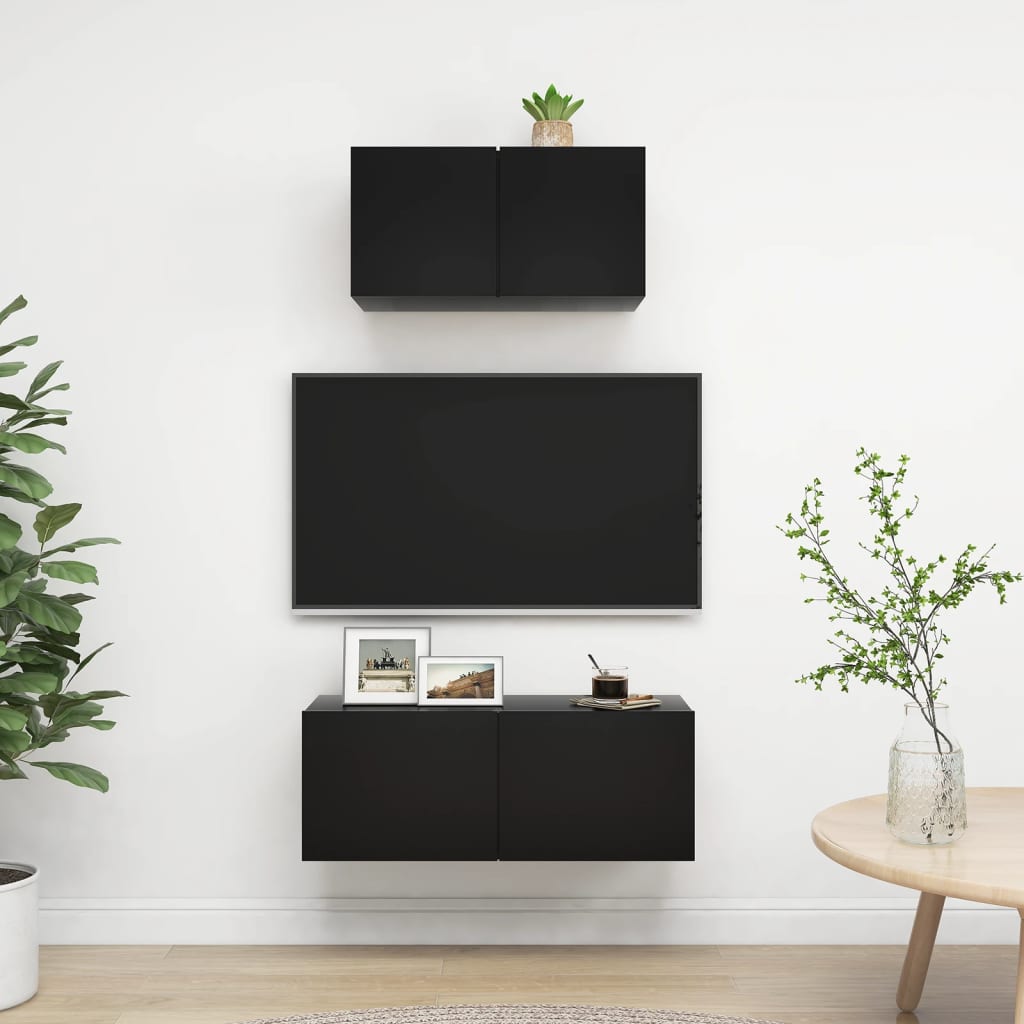 Berkfield 2 Piece TV Cabinet Set Black Engineered Wood