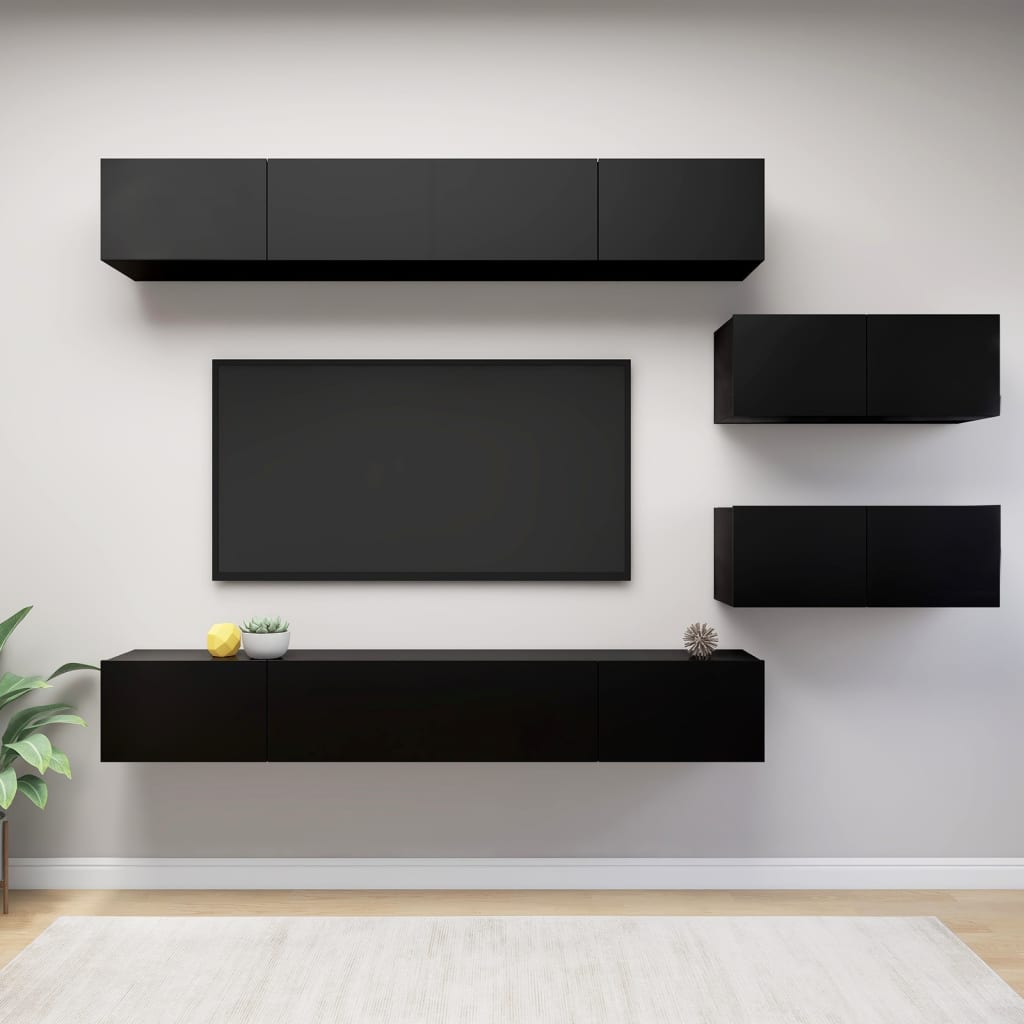 Berkfield 6 Piece TV Cabinet Set Black Engineered Wood