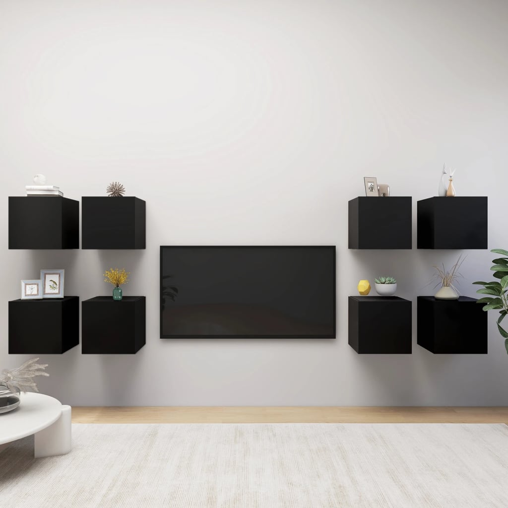 Berkfield Wall Mounted TV Cabinets 8 pcs Black 30.5x30x30 cm