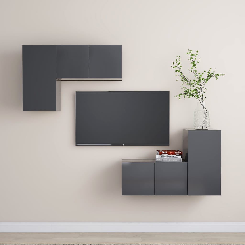 Berkfield 4 Piece TV Cabinet Set Grey Engineered Wood