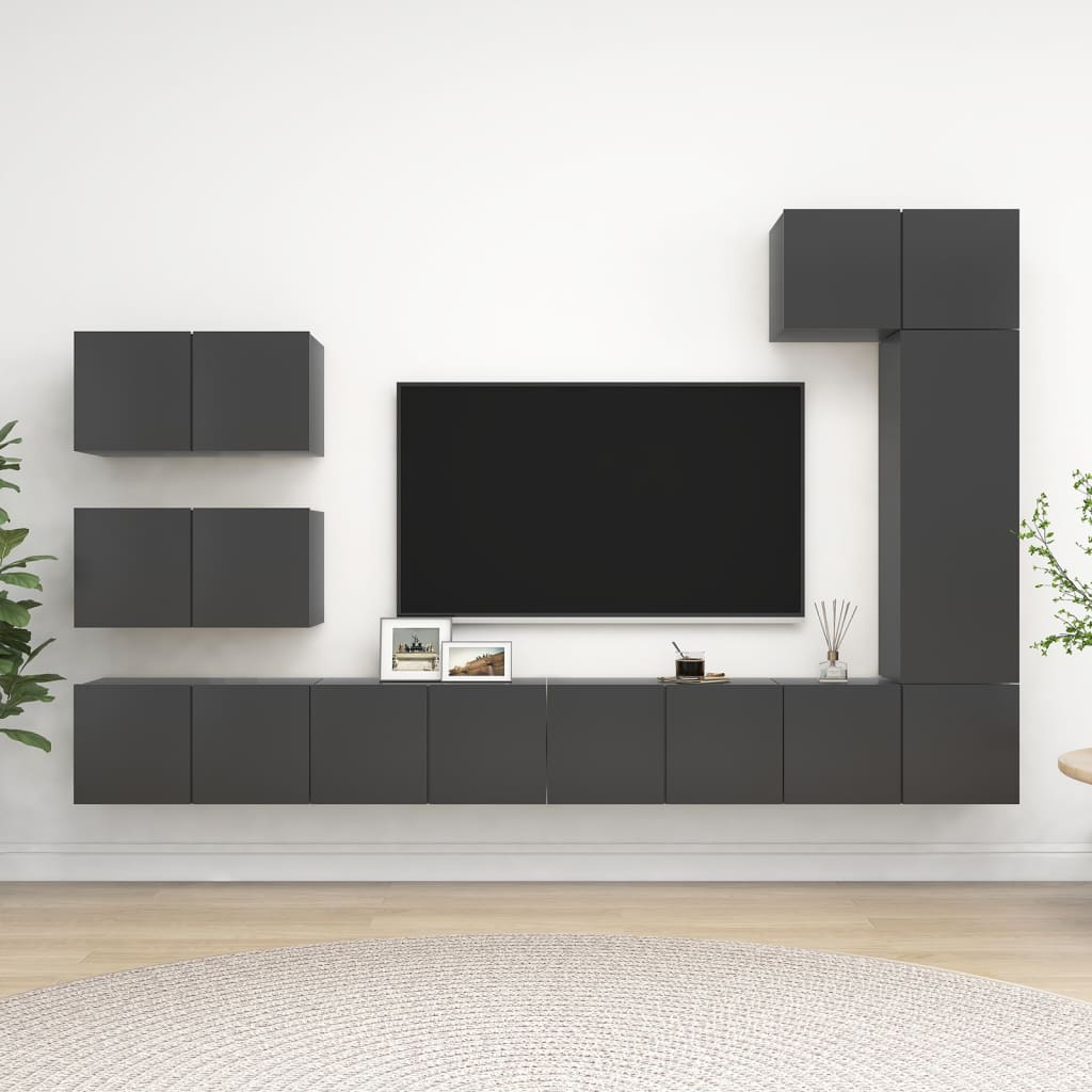 Berkfield 8 Piece TV Cabinet Set Grey Engineered Wood
