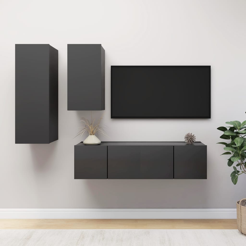 Berkfield 4 Piece TV Cabinet Set Grey Engineered Wood