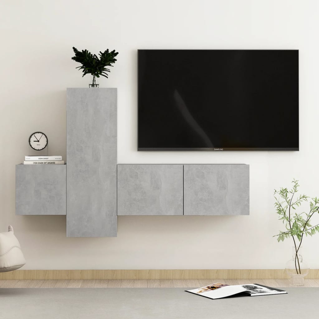 Berkfield 3 Piece TV Cabinet Set Concrete Grey Engineered Wood