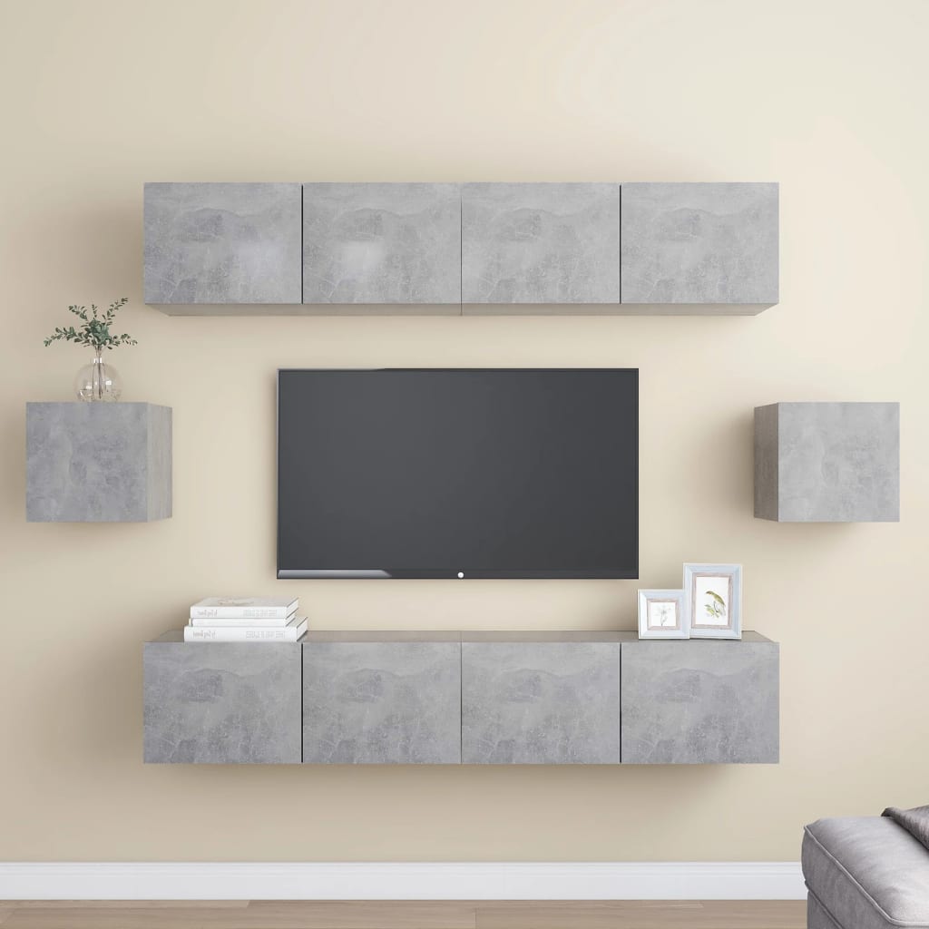 Berkfield 6 Piece TV Cabinet Set Concrete Grey Engineered Wood