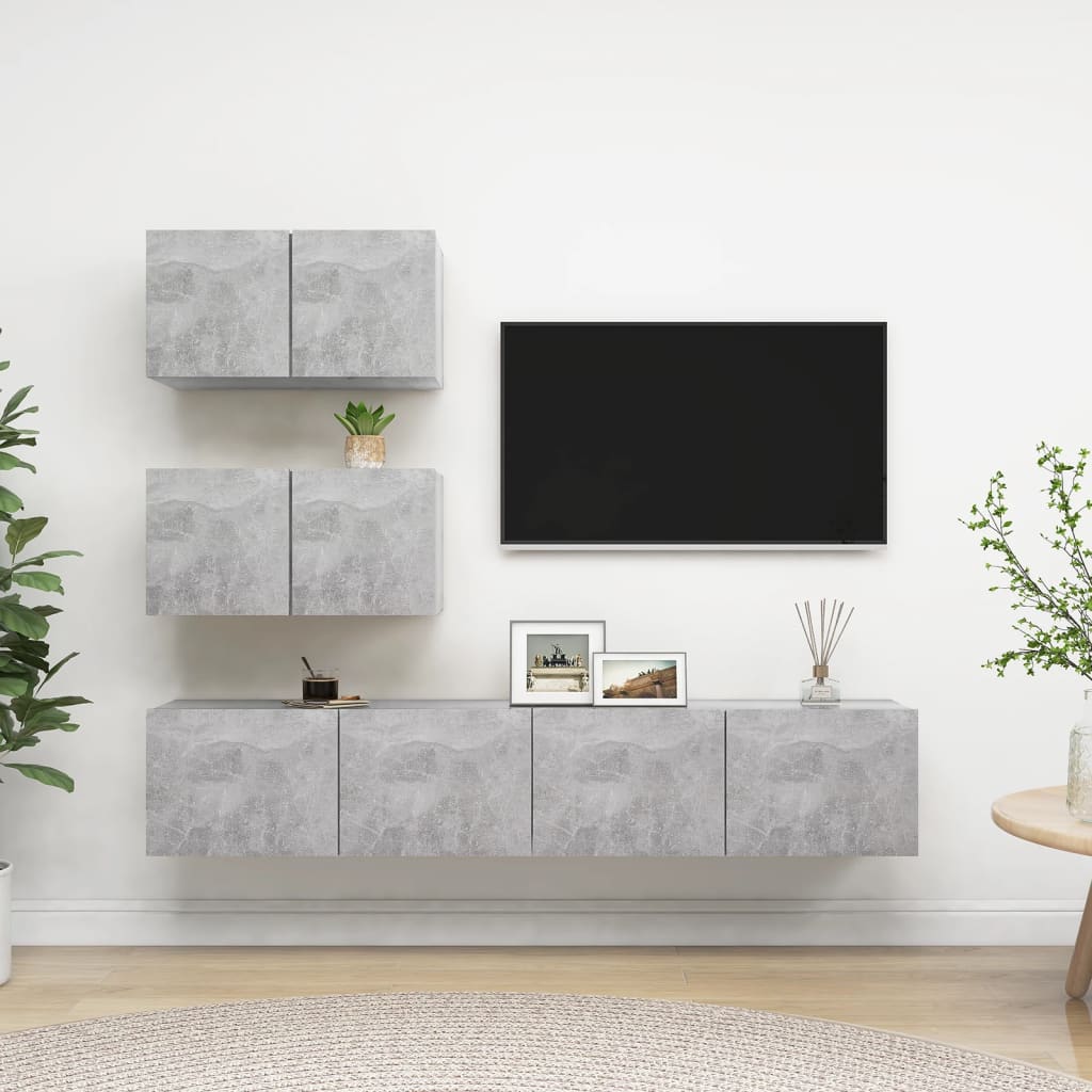 Berkfield 4 Piece TV Cabinet Set Concrete Grey Engineered Wood