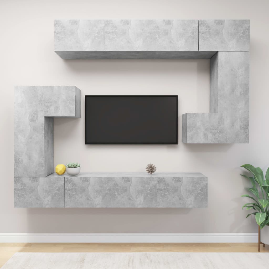 Berkfield 8 Piece TV Cabinet Set Concrete Grey Engineered Wood