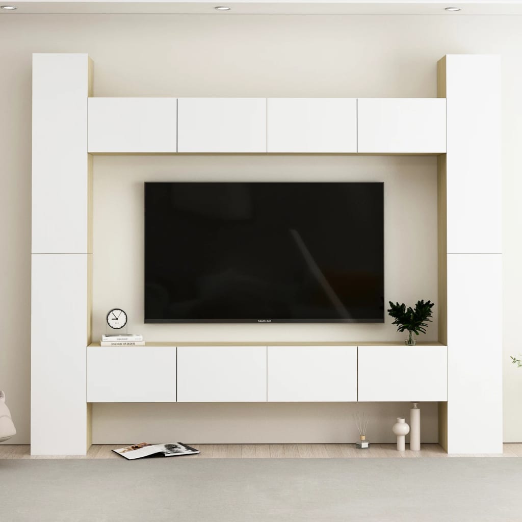 Berkfield 8 Piece TV Cabinet Set White and Sonoma Oak Engineered Wood
