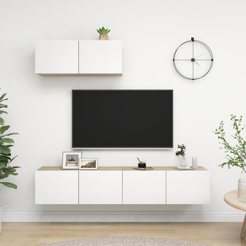 Berkfield TV Cabinets 3 pcs White and Sonoma Oak Engineered Wood