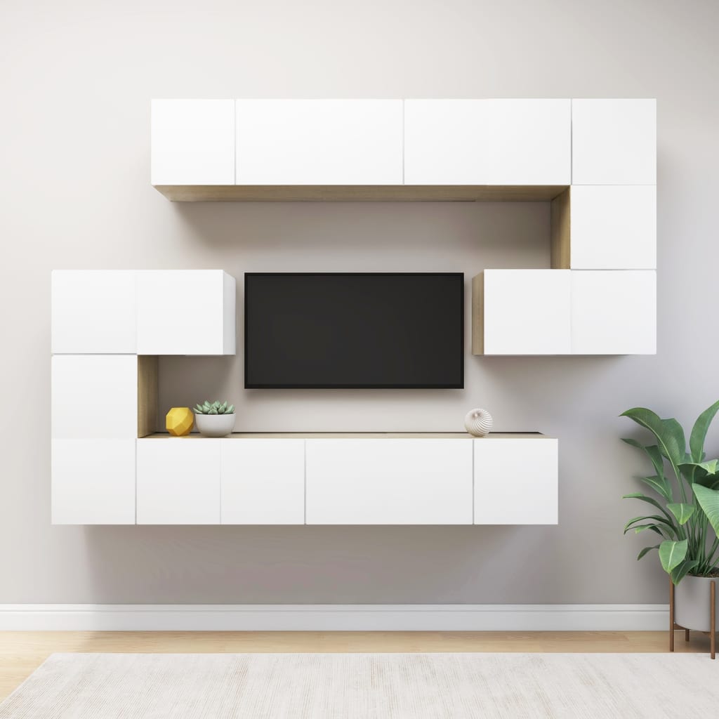 Berkfield 10 Piece TV Cabinet Set White and Sonoma Oak Engineered Wood