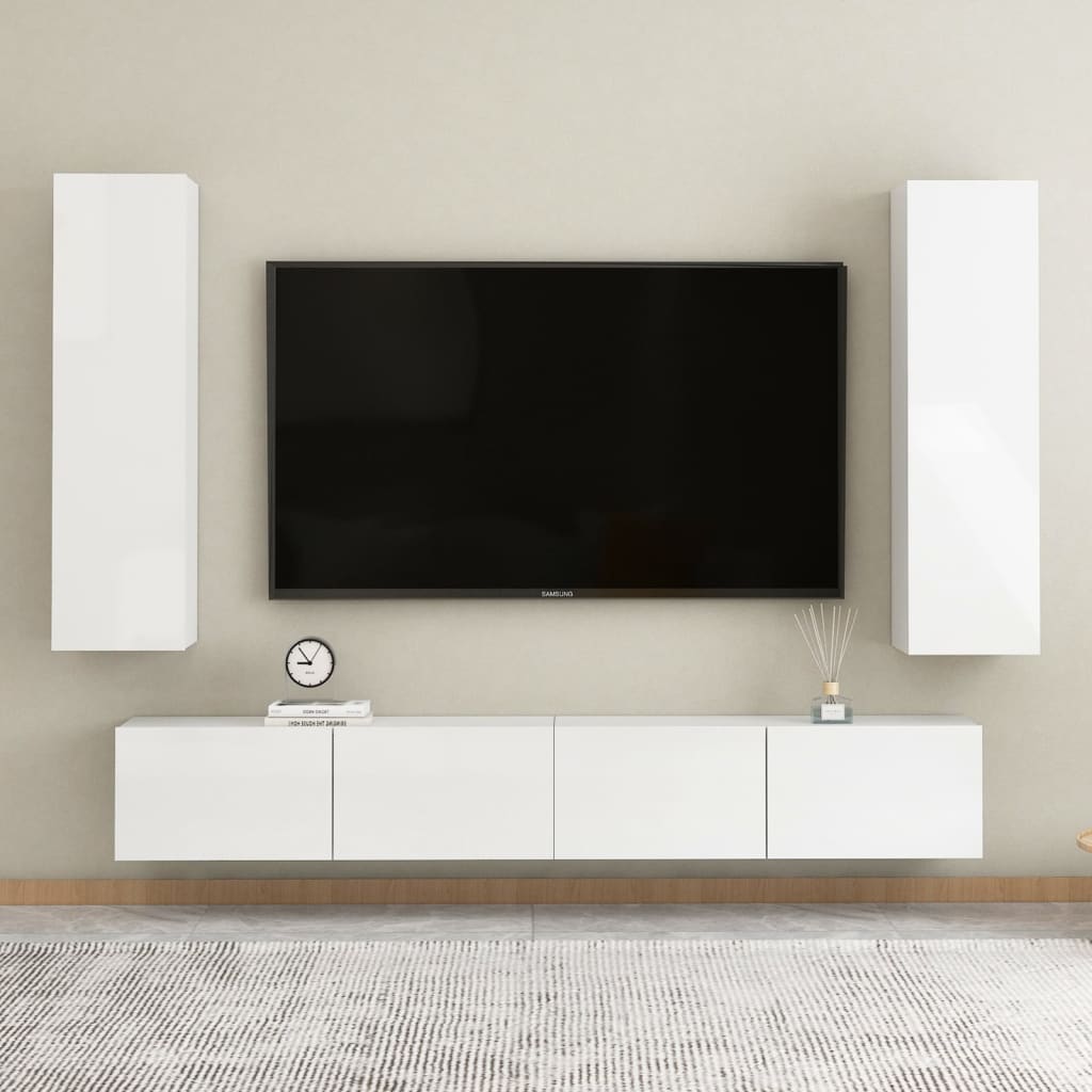 Berkfield 4 Piece TV Cabinet Set High Gloss White Engineered Wood