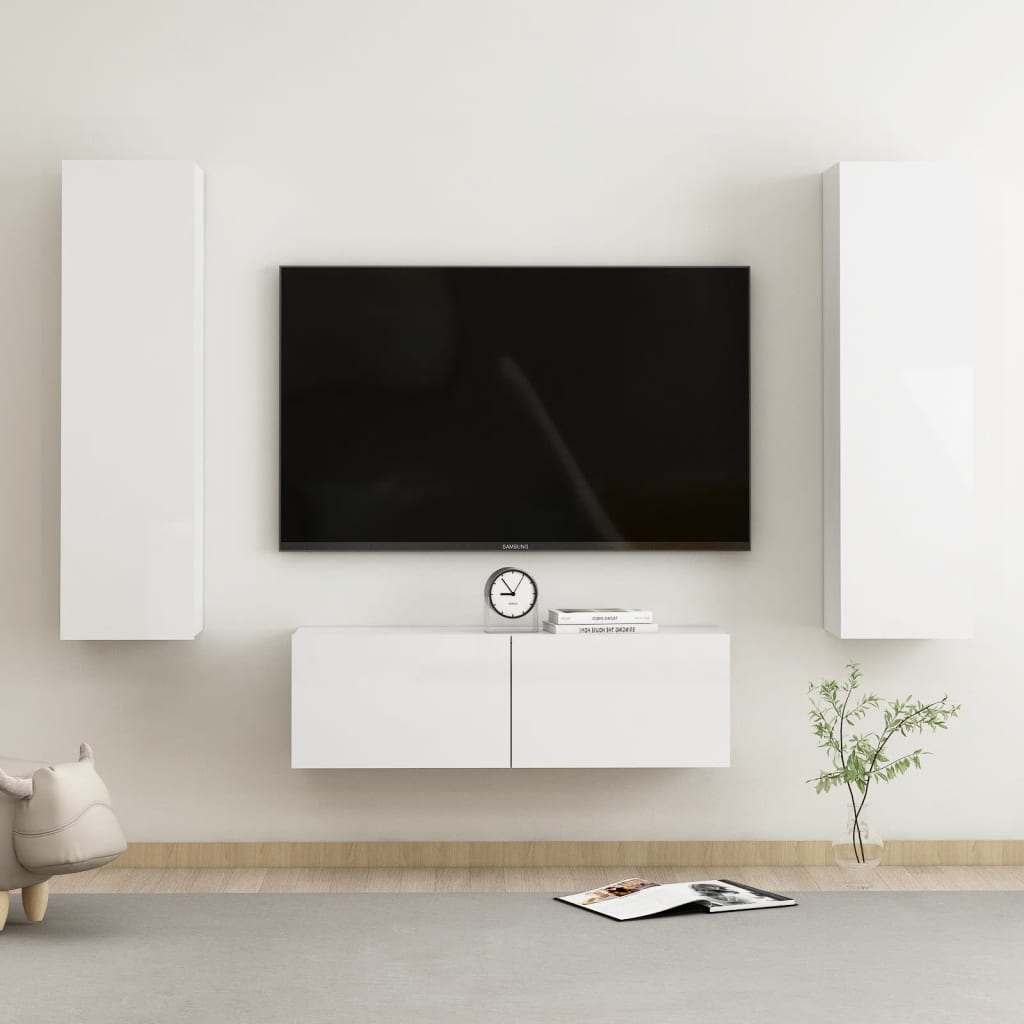 Berkfield 3 Piece TV Cabinet Set High Gloss White Engineered Wood