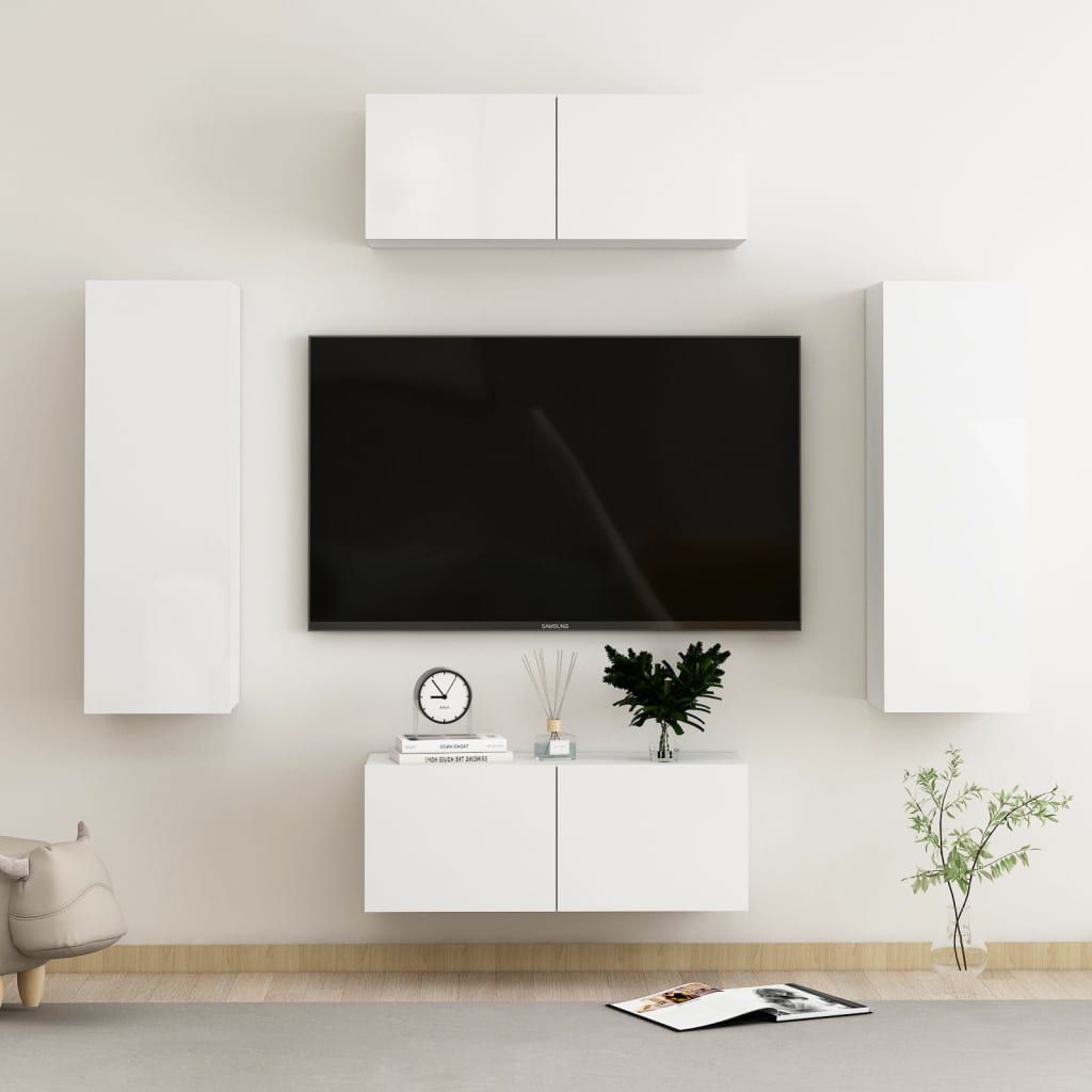 Berkfield 4 Piece TV Cabinet Set High Gloss White Engineered Wood