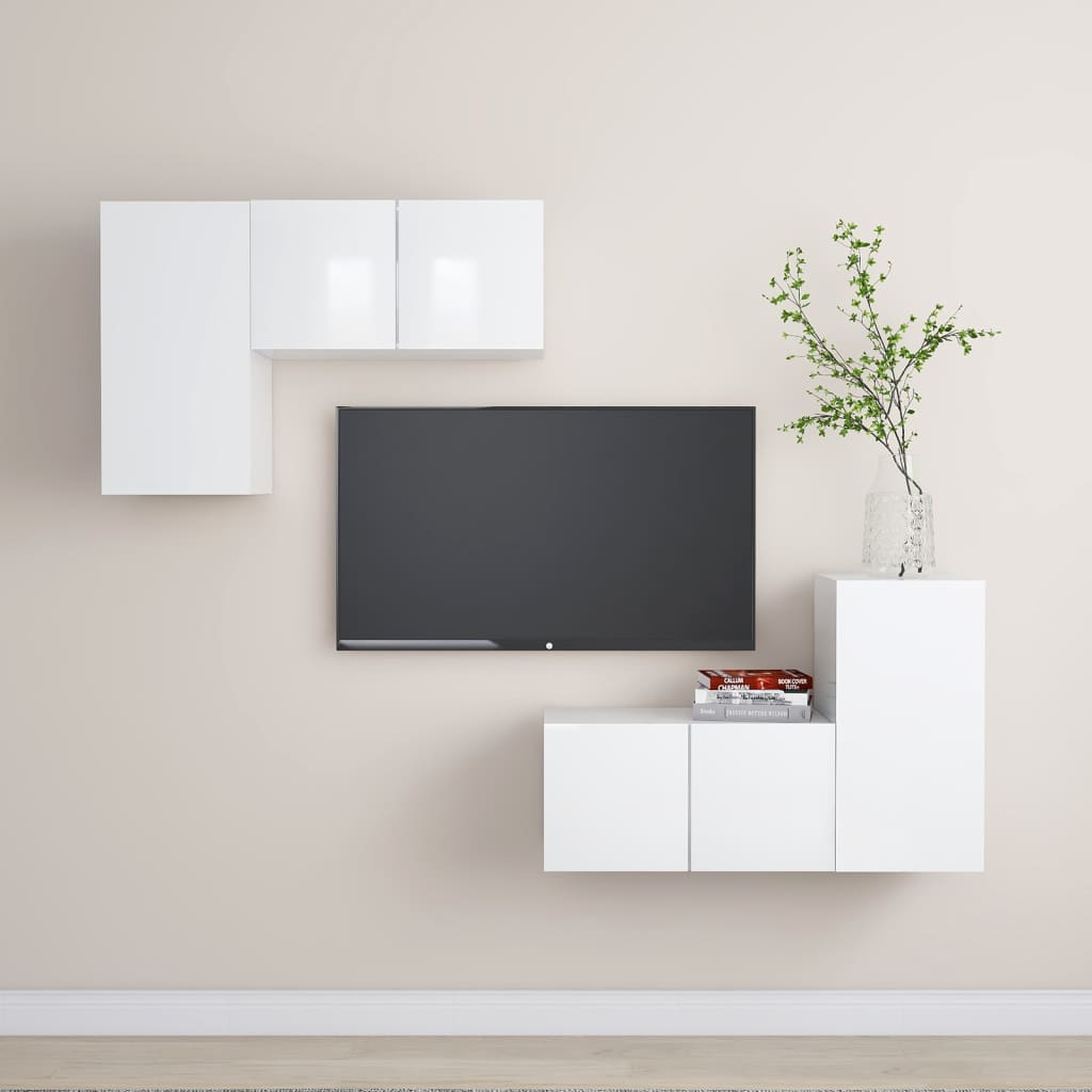 Berkfield 4 Piece TV Cabinet Set High Gloss White Engineered Wood