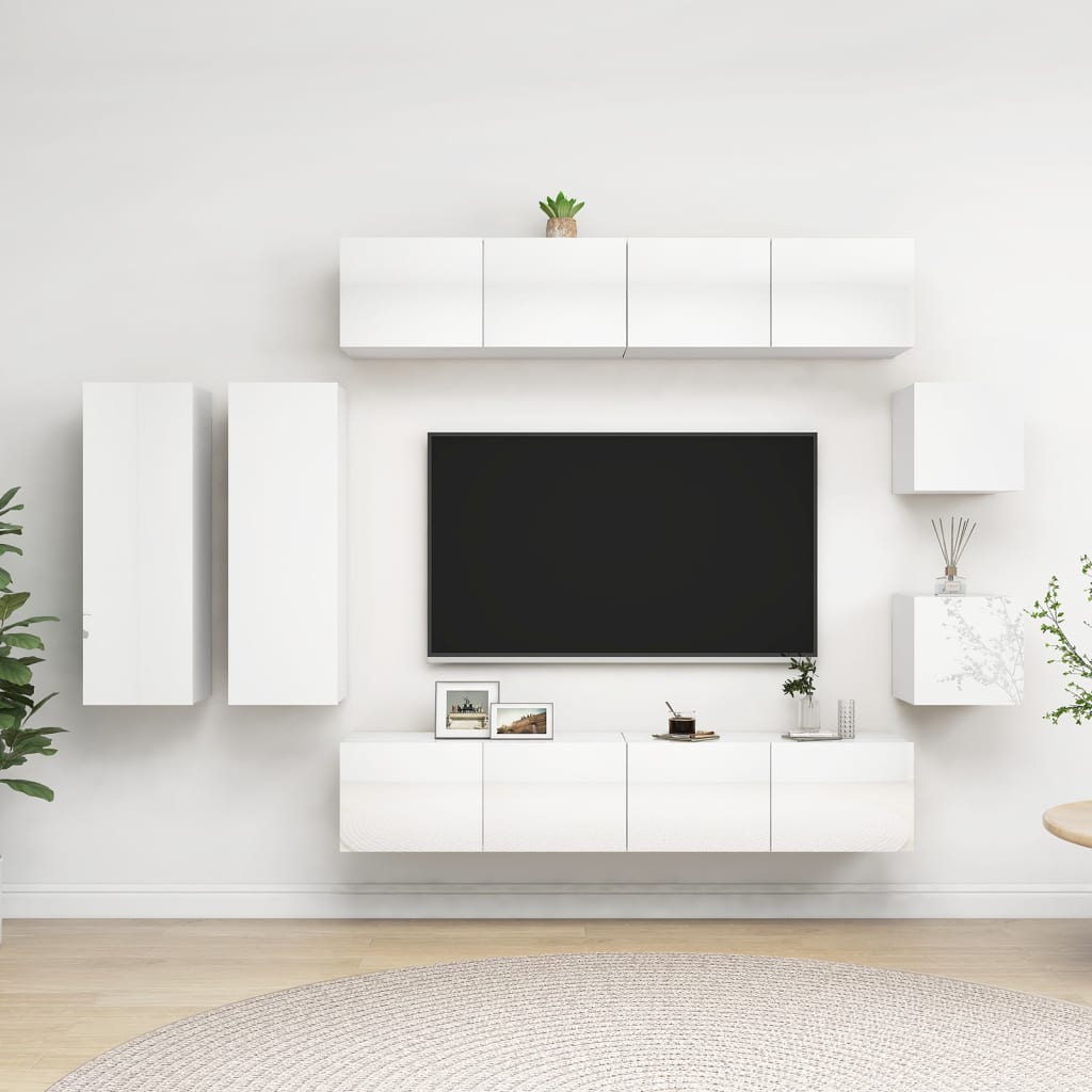 Berkfield 8 Piece TV Cabinet Set High Gloss White Engineered Wood
