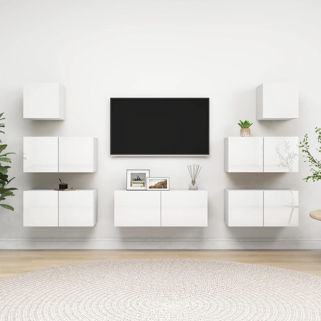 Berkfield 7 Piece TV Cabinet Set High Gloss White Engineered Wood