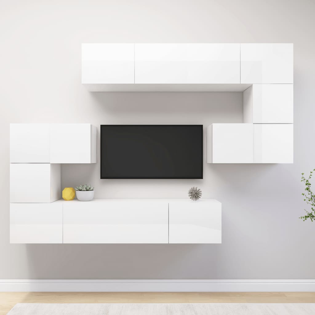 Berkfield 8 Piece TV Cabinet Set High Gloss White Engineered Wood