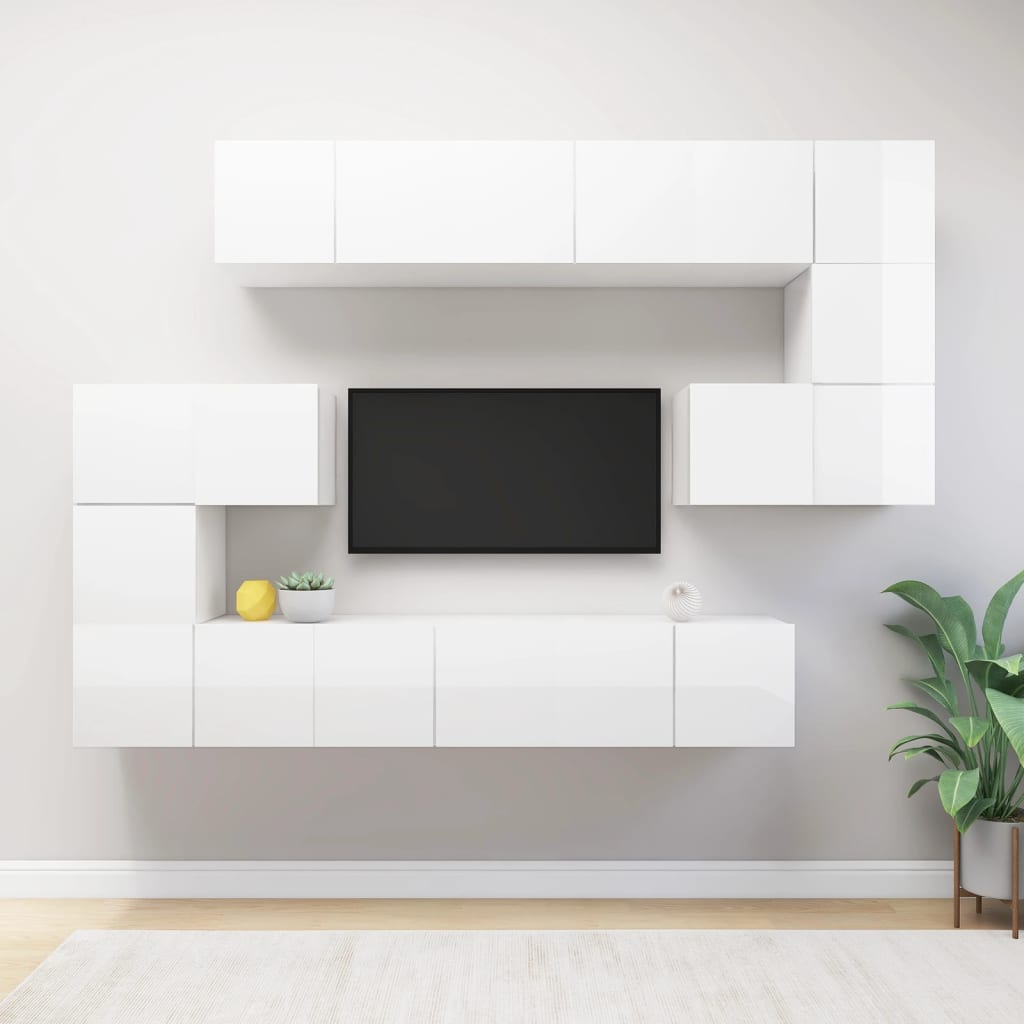 Berkfield 10 Piece TV Cabinet Set High Gloss White Engineered Wood