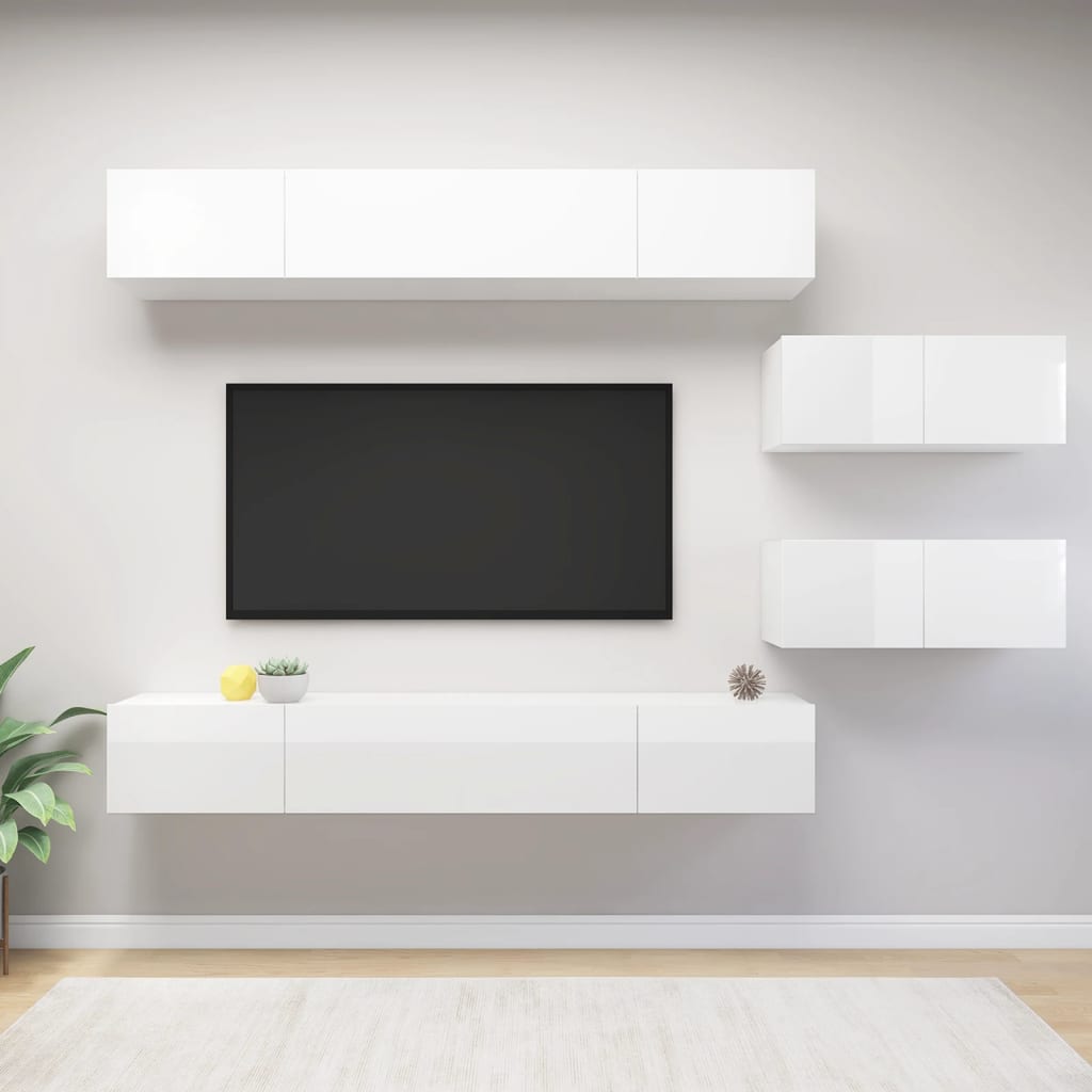 Berkfield 6 Piece TV Cabinet Set High Gloss White Engineered Wood