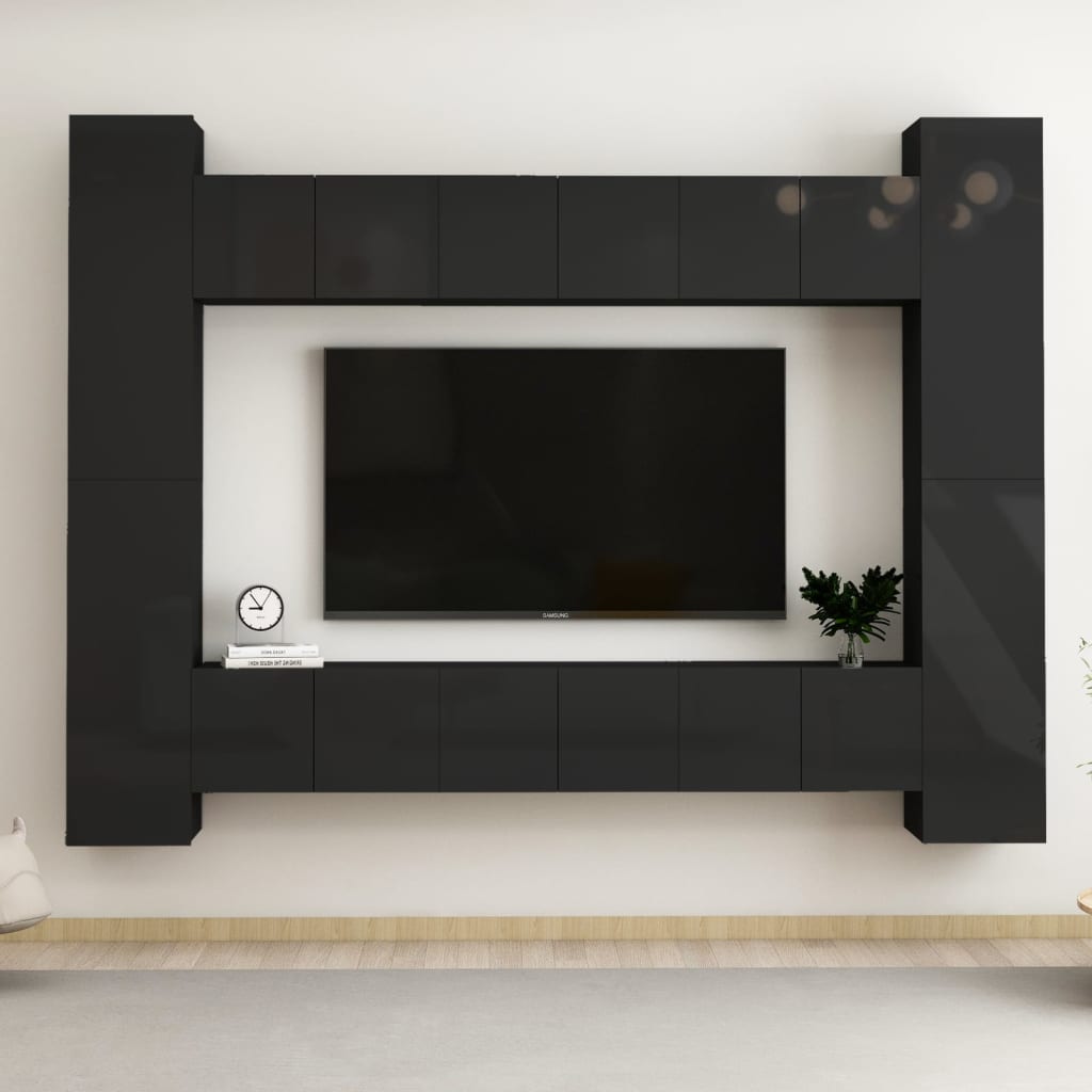 Berkfield 10 Piece TV Cabinet Set High Gloss Black Engineered Wood