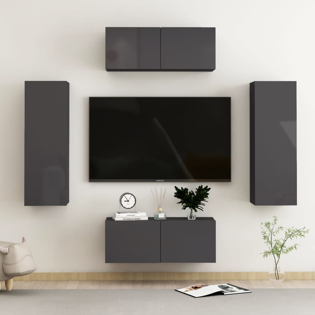 Berkfield 4 Piece TV Cabinet Set High Gloss Grey Engineered Wood