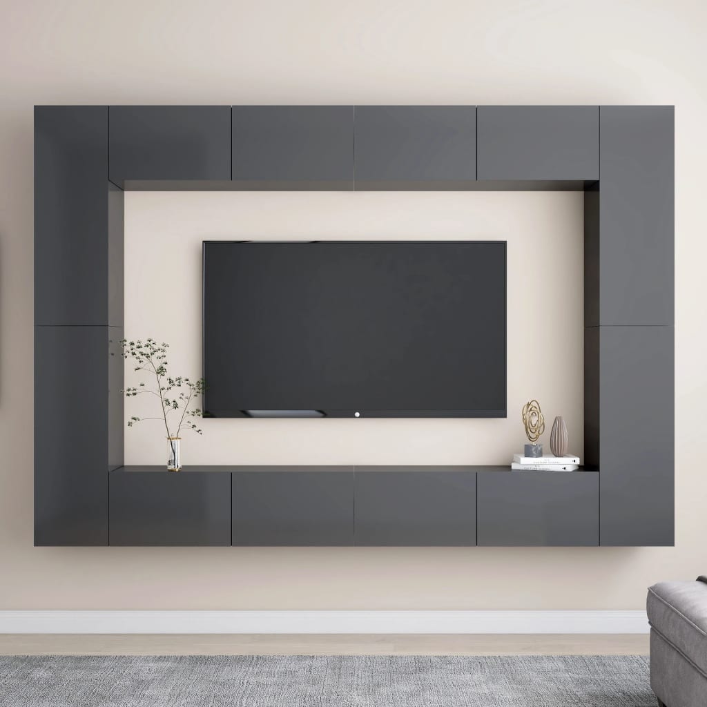 Berkfield 8 Piece TV Cabinet Set High Gloss Grey Engineered Wood