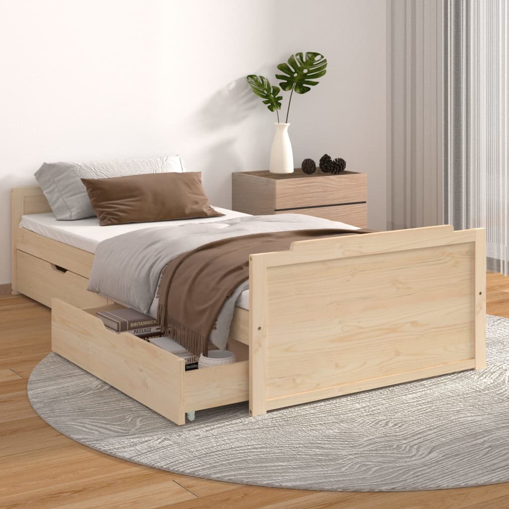 Berkfield Bed Frame with Drawers Solid Wood Pine 90x200 cm