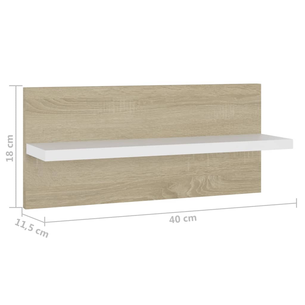 Berkfield Wall Shelves 2 pcs White and Sonoma Oak 40x11.5x18cm